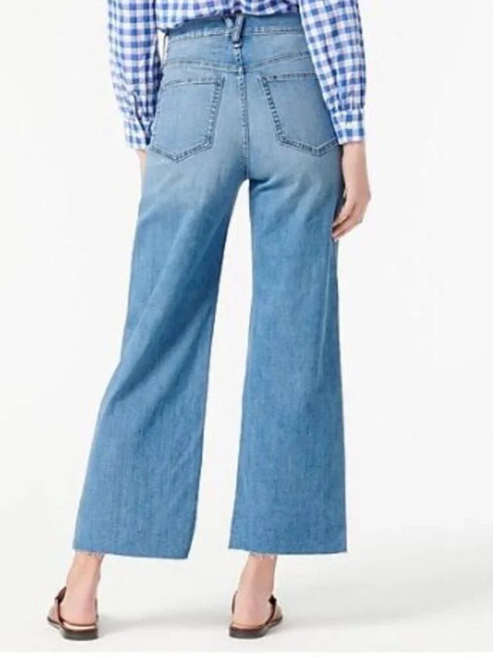 J. CREW Slim Wide-Leg Jean Raw Hem Medium Blue Wash Size 28 PETITE